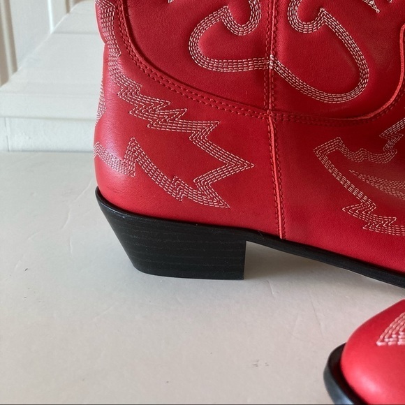 Toral Free People Cross Your Heart Red Leather Western Embroidered Boots Sz 41 - Picture 4 of 8